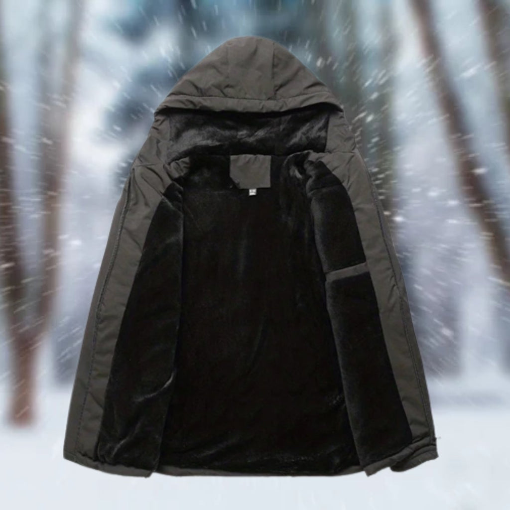 Men's Hooded Jacket with Front Zip and Multiple Pockets