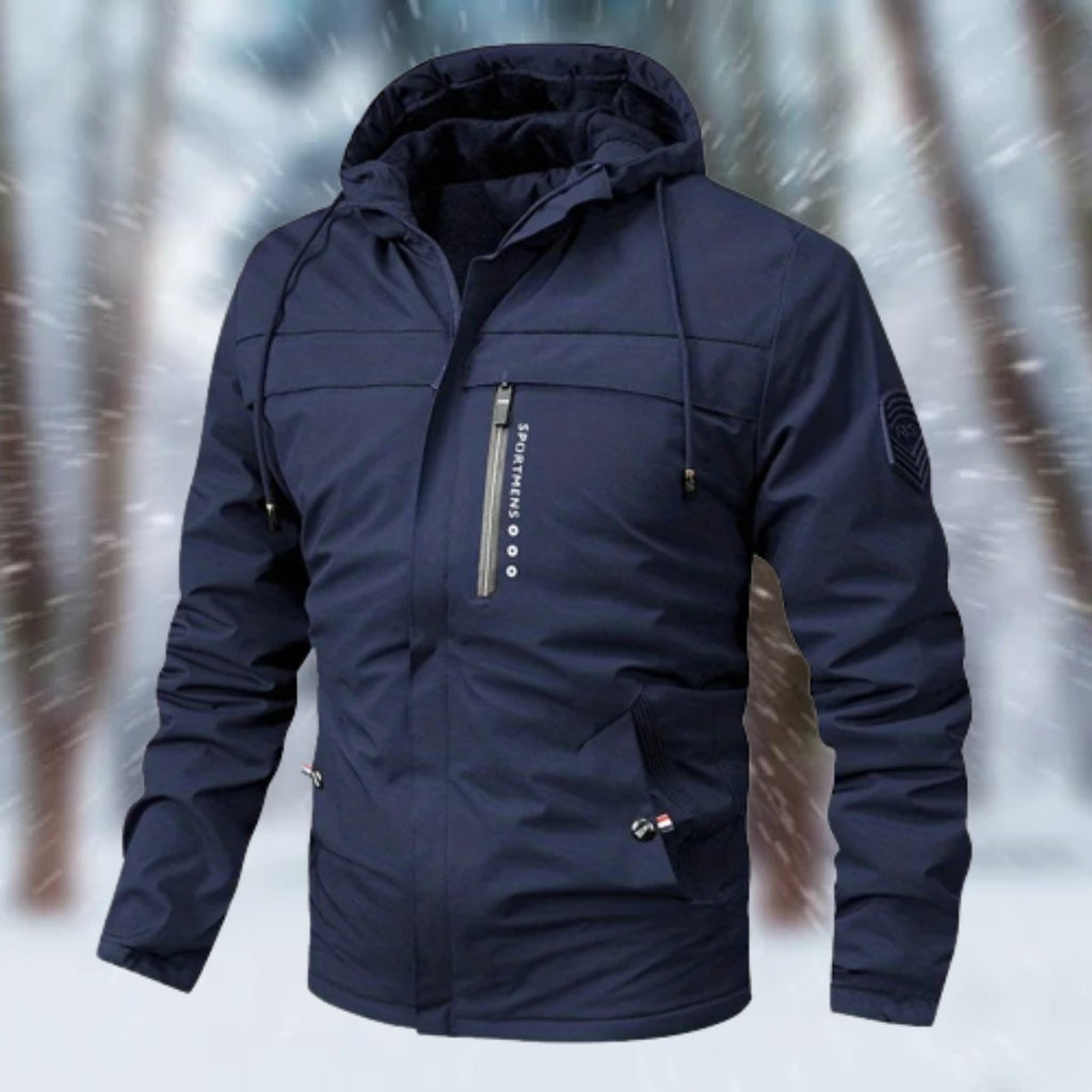 Men's Hooded Jacket with Front Zip and Multiple Pockets