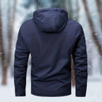 Men's Hooded Jacket with Front Zip and Multiple Pockets