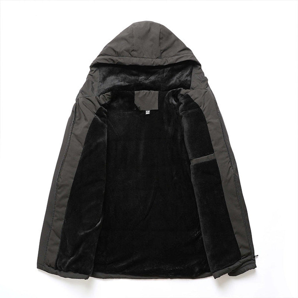 Men's Hooded Jacket with Front Zip and Multiple Pockets