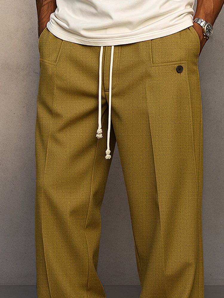 Men's Wide Leg Trousers with Drawstring Waist and Pleated Front