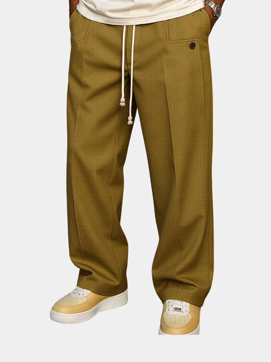 Men's Wide Leg Trousers with Drawstring Waist and Pleated Front