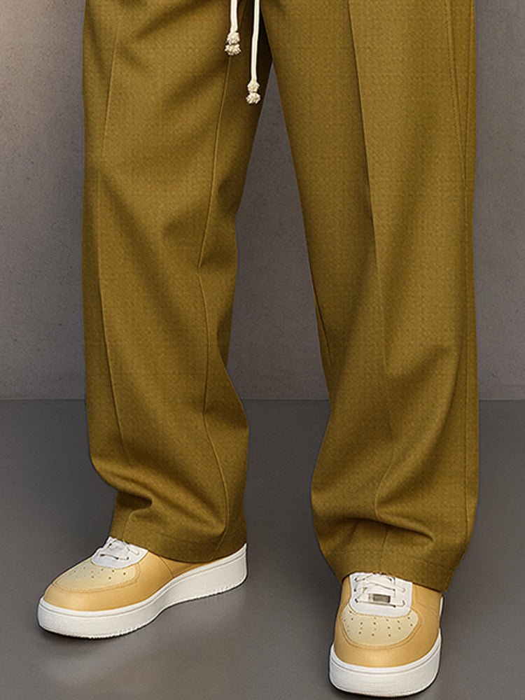 Men's Wide Leg Trousers with Drawstring Waist and Pleated Front