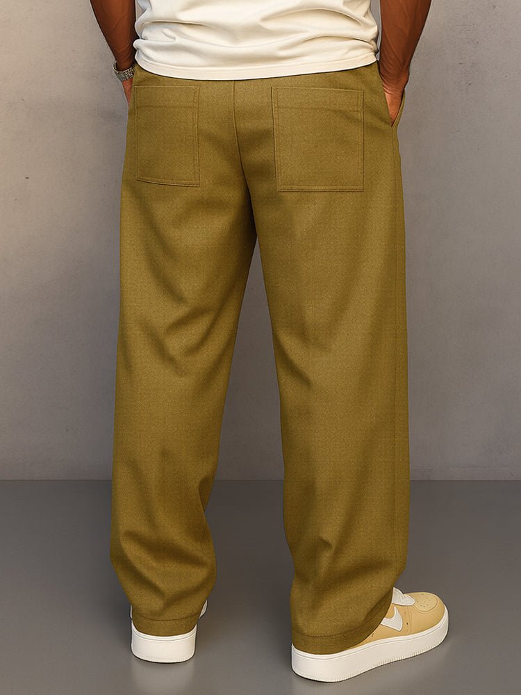 Men's Wide Leg Trousers with Drawstring Waist and Pleated Front