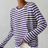 Striped Long Sleeve Sweatshirt for Women - Comfortable Cotton Blend O-Neck Top