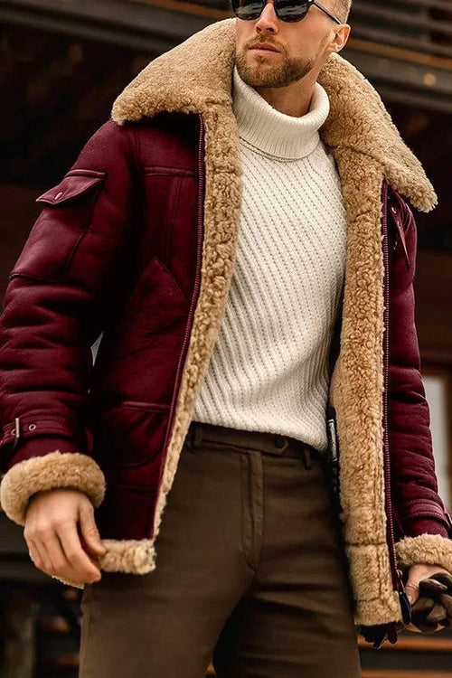 Blouson aviateur pour homme en cuir véritable de peau de mouton couleur camel, style vintage et doublure douce