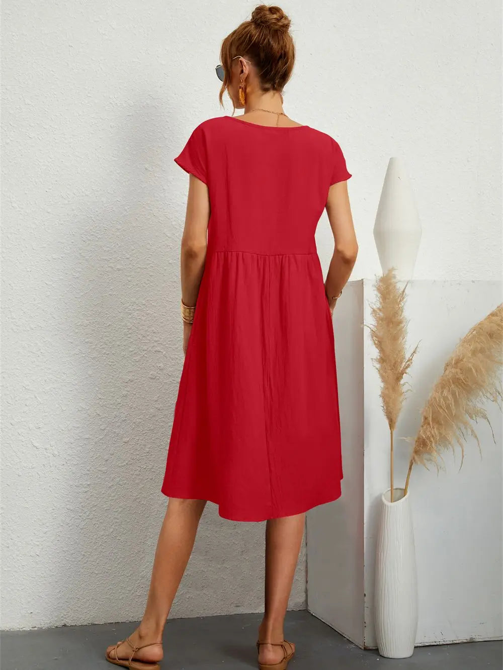 Robe midi à manches courtes pour femme, style de jour
