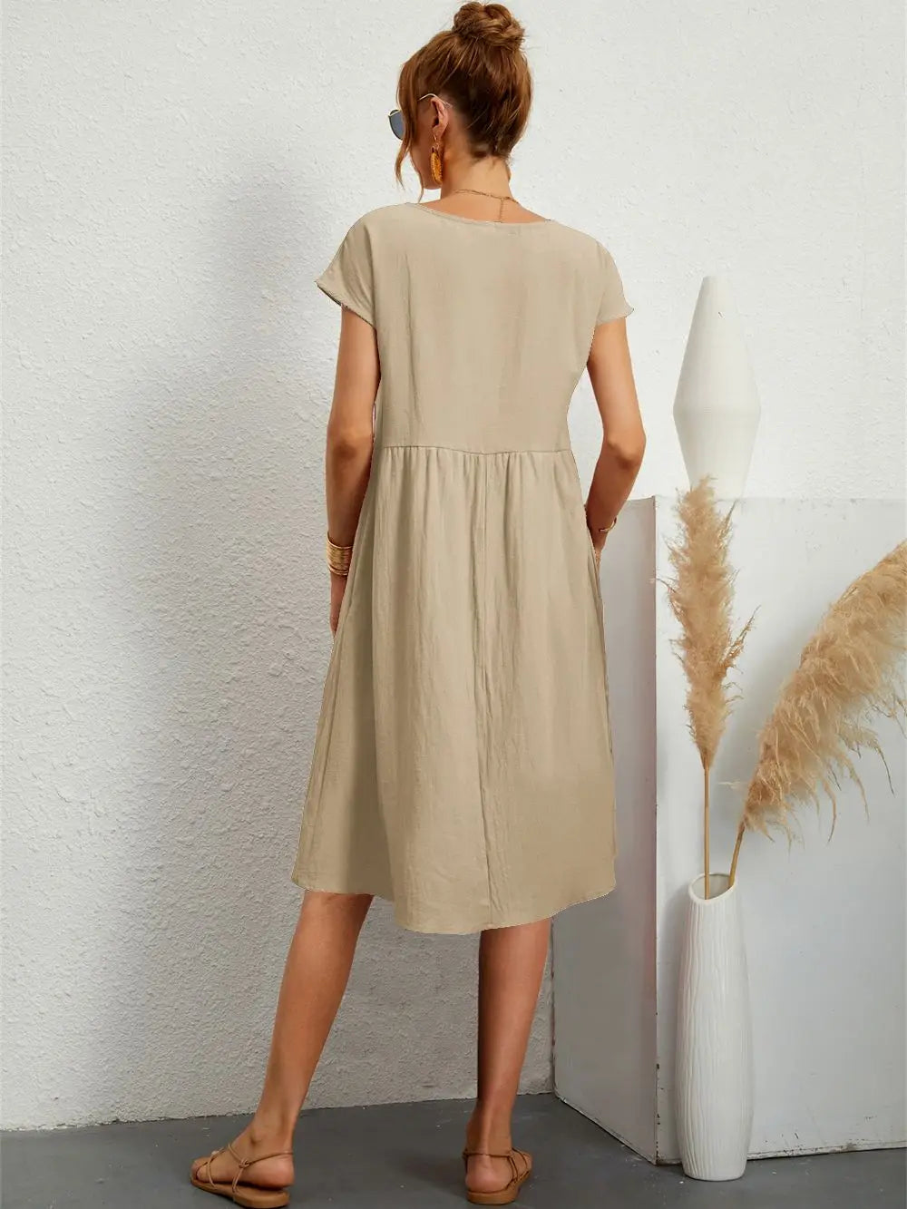 Robe midi à manches courtes pour femme, style de jour