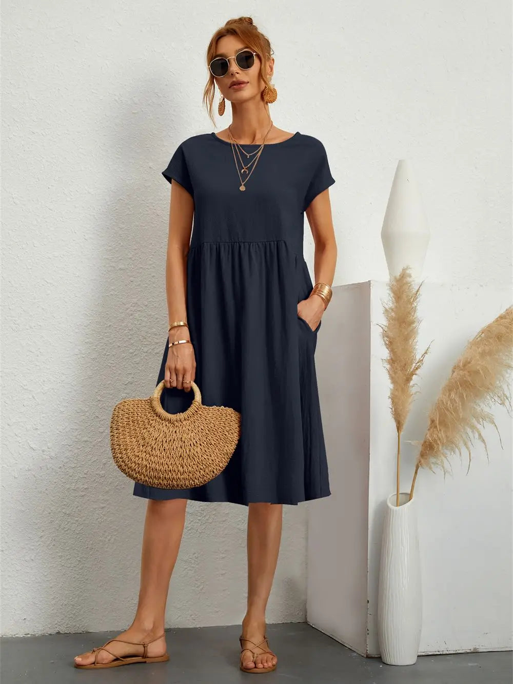Women's Short Sleeve Midi Day Dress