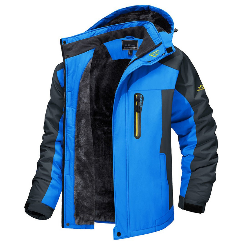 Men's Hooded Winter Jacket with Zip Front and Multiple Pockets