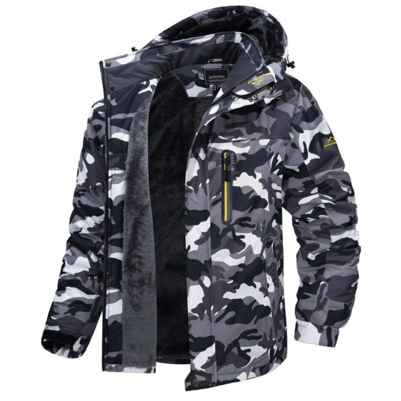 Veste d’hiver pour homme à capuche, fermeture zippée sur le devant et poches multiples