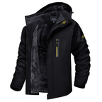 Men's Hooded Winter Jacket with Zip Front and Multiple Pockets