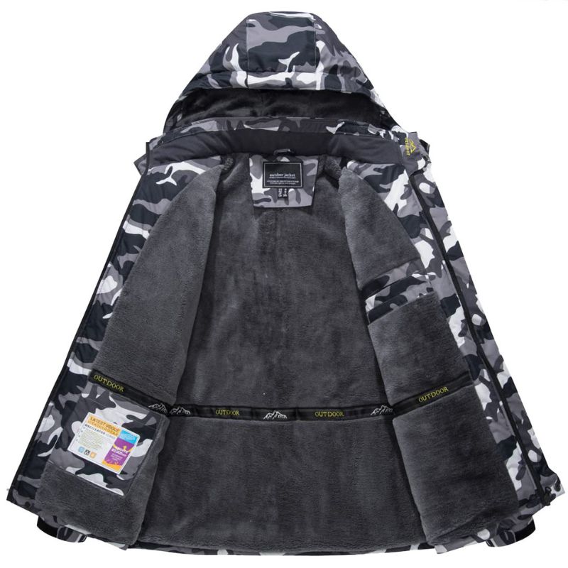 Men's Hooded Winter Jacket with Zip Front and Multiple Pockets