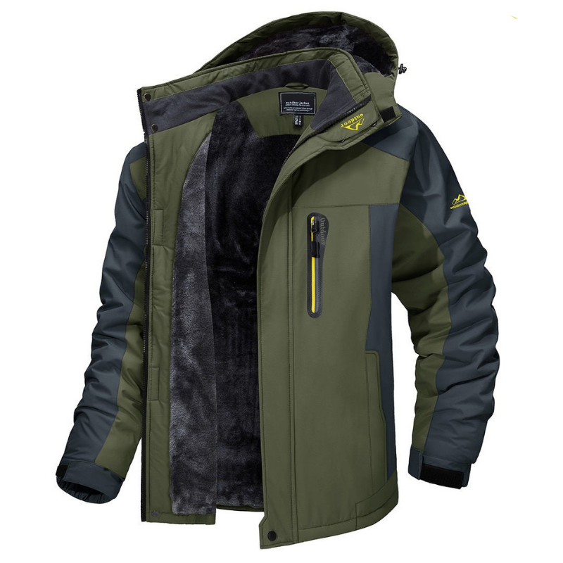 Veste d’hiver pour homme à capuche, fermeture zippée sur le devant et poches multiples