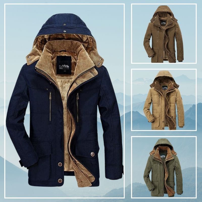 Manteau d’hiver à capuche pour homme avec fermeture entièrement zippée et poches zippées