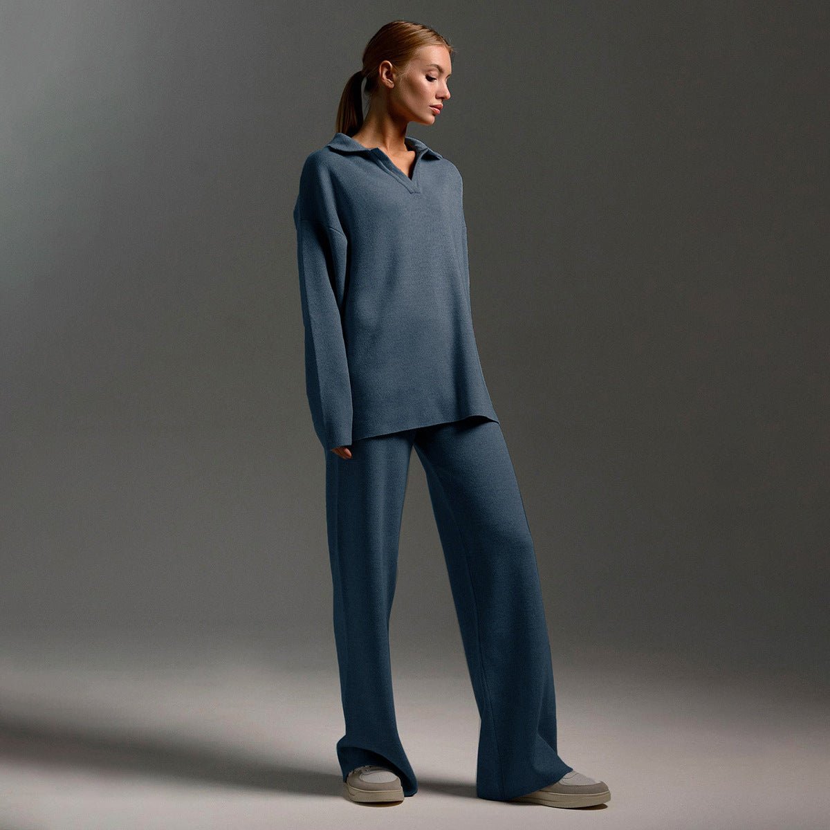 Ensemble de survêtement pour femme assorti, avec haut coupe décontractée et pantalon à jambes larges