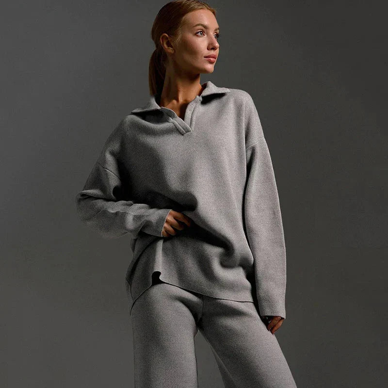 Ensemble de survêtement pour femme assorti, avec haut coupe décontractée et pantalon à jambes larges