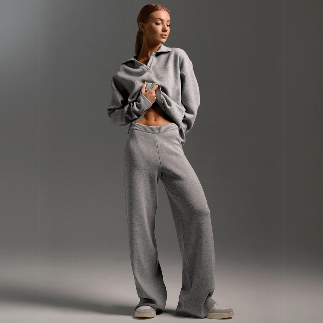 Ensemble de survêtement pour femme assorti, avec haut coupe décontractée et pantalon à jambes larges