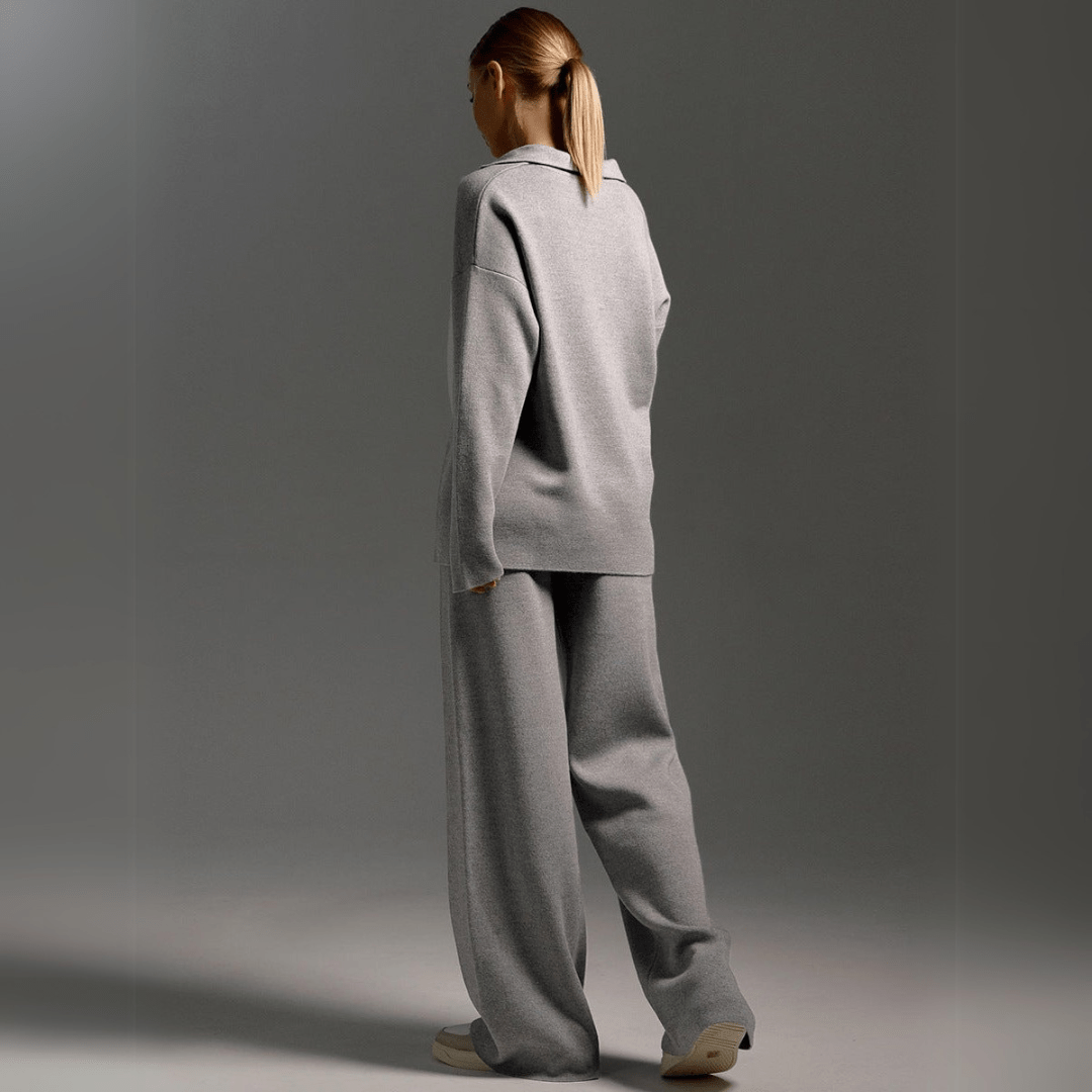 Ensemble de survêtement pour femme assorti, avec haut coupe décontractée et pantalon à jambes larges