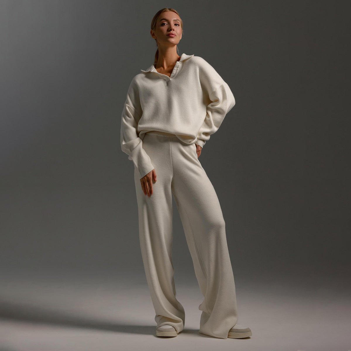 Ensemble de survêtement pour femme assorti, avec haut coupe décontractée et pantalon à jambes larges