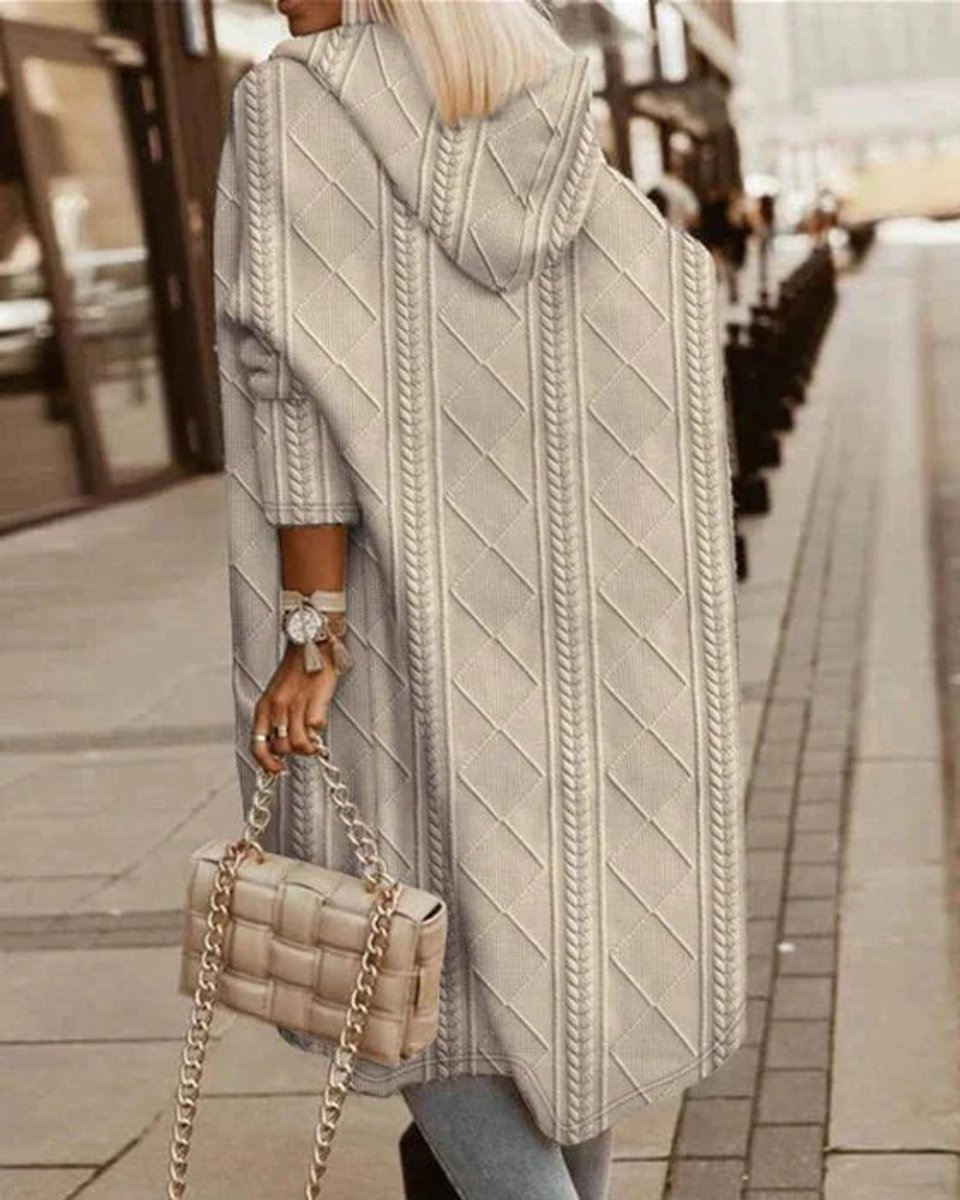 Women's Long Cardigan with Hood, Zip Front and Patch Pockets