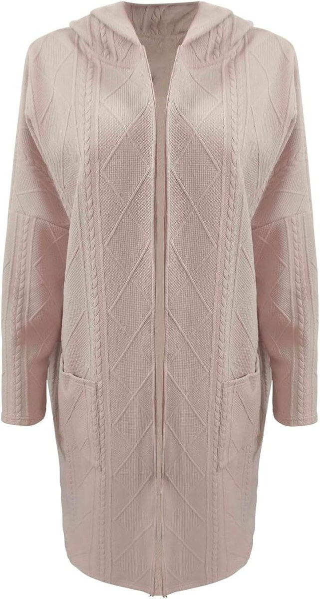 Women's Long Cardigan with Hood, Zip Front and Patch Pockets