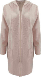 Women's Long Cardigan with Hood, Zip Front and Patch Pockets