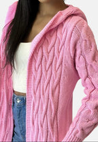 Women's Long Cardigan with Hood, Zip Front and Patch Pockets