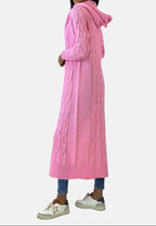 Women's Long Cardigan with Hood, Zip Front and Patch Pockets