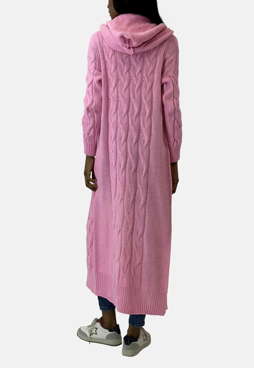 Women's Long Cardigan with Hood, Zip Front and Patch Pockets