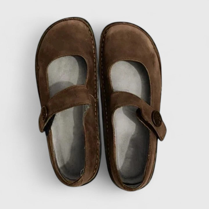 Mary Jane Flats with Velcro Strap and Contrast Stitch Detail