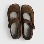 Mary Jane Flats with Velcro Strap and Contrast Stitch Detail