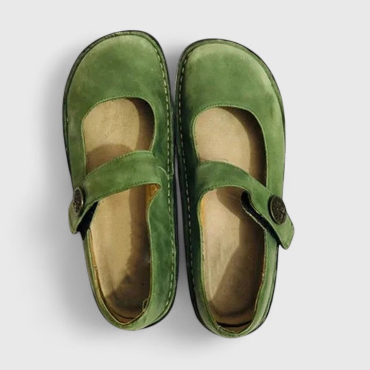 Mary Jane Flats with Velcro Strap and Contrast Stitch Detail
