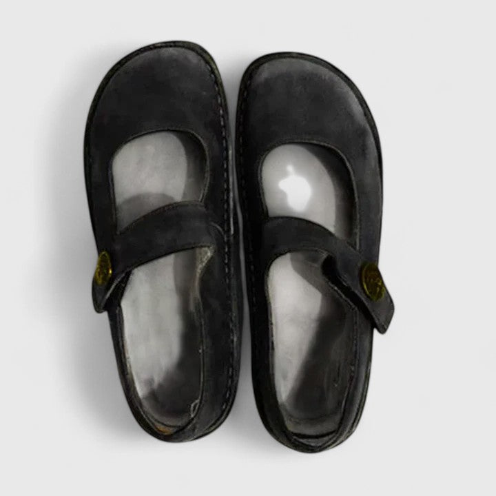 Mary Jane Flats with Velcro Strap and Contrast Stitch Detail