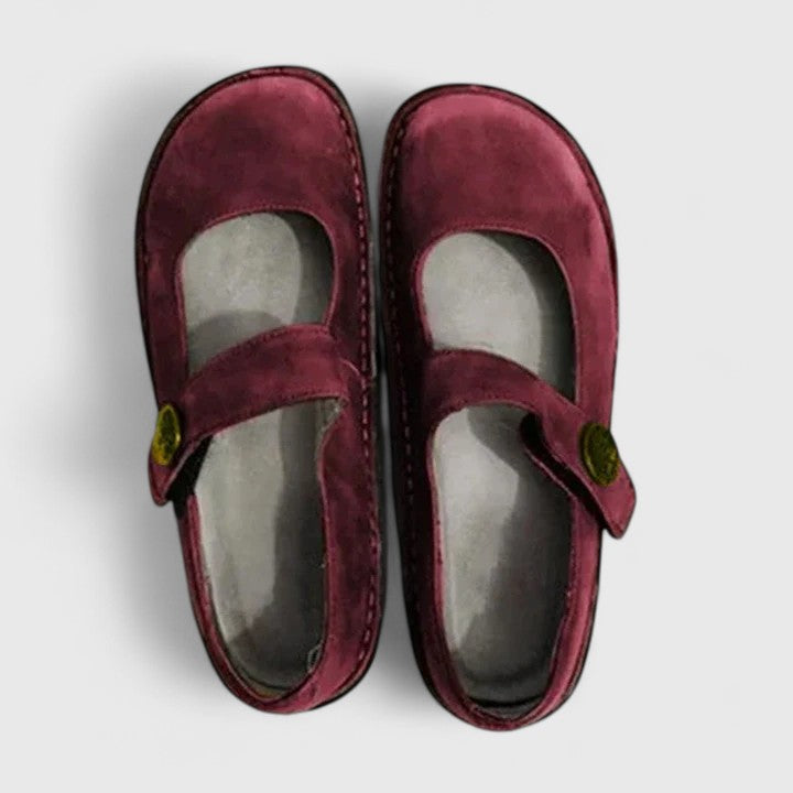 Mary Jane Flats with Velcro Strap and Contrast Stitch Detail