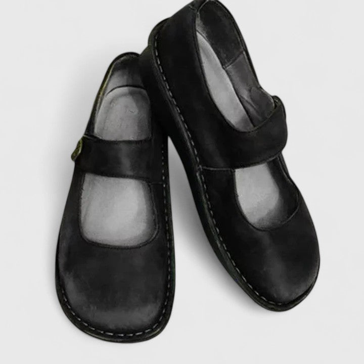 Ballerines Mary Jane avec bride velcro et détail de couture contrastée