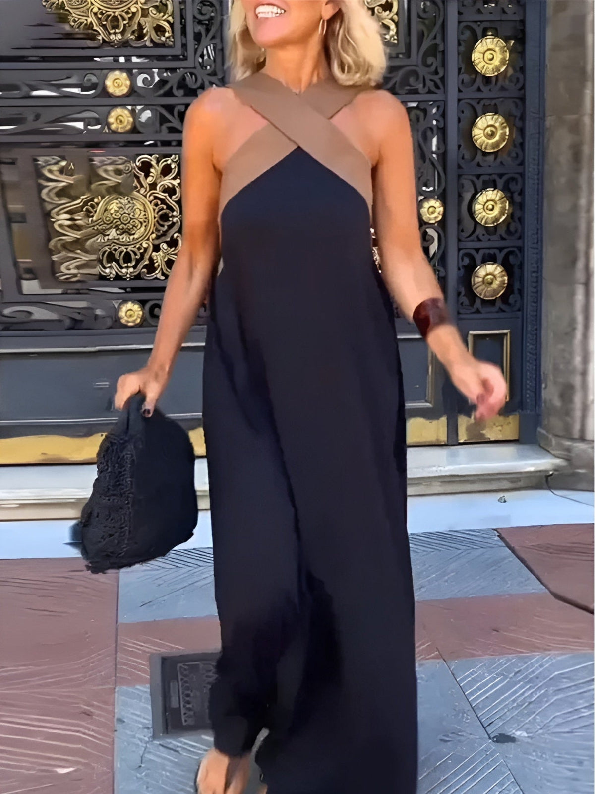 Women's Crossed Neck Maxi Dress Elegant Flowing Fit