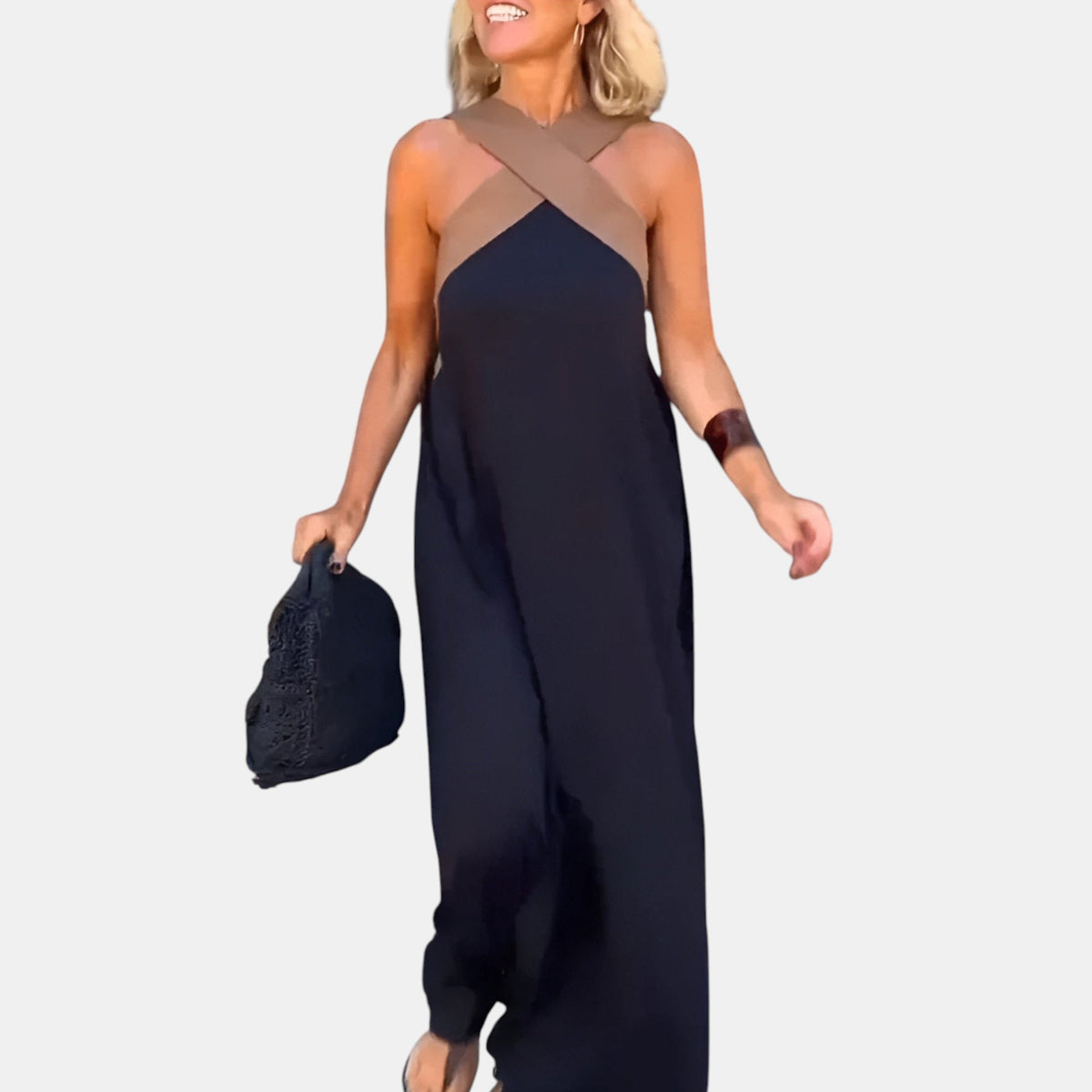 Women's Crossed Neck Maxi Dress Elegant Flowing Fit