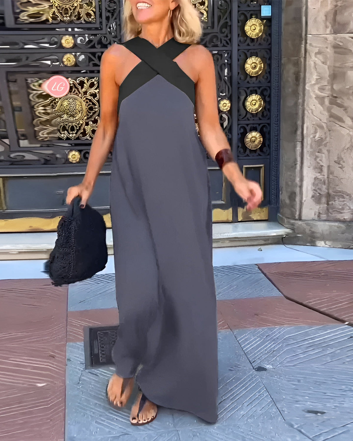 Women's Crossed Neck Maxi Dress Elegant Flowing Fit