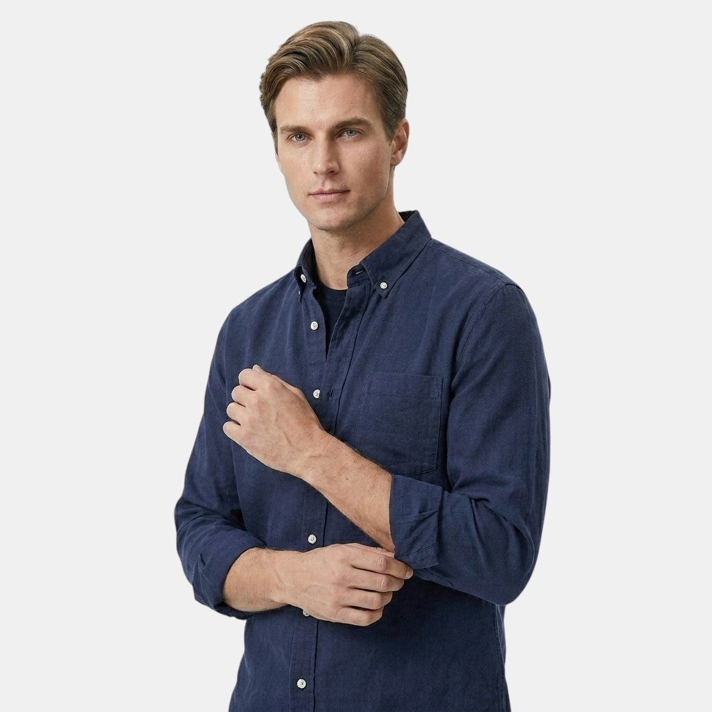 Men's Long Sleeve Button-Up Shirt with Chest Pocket