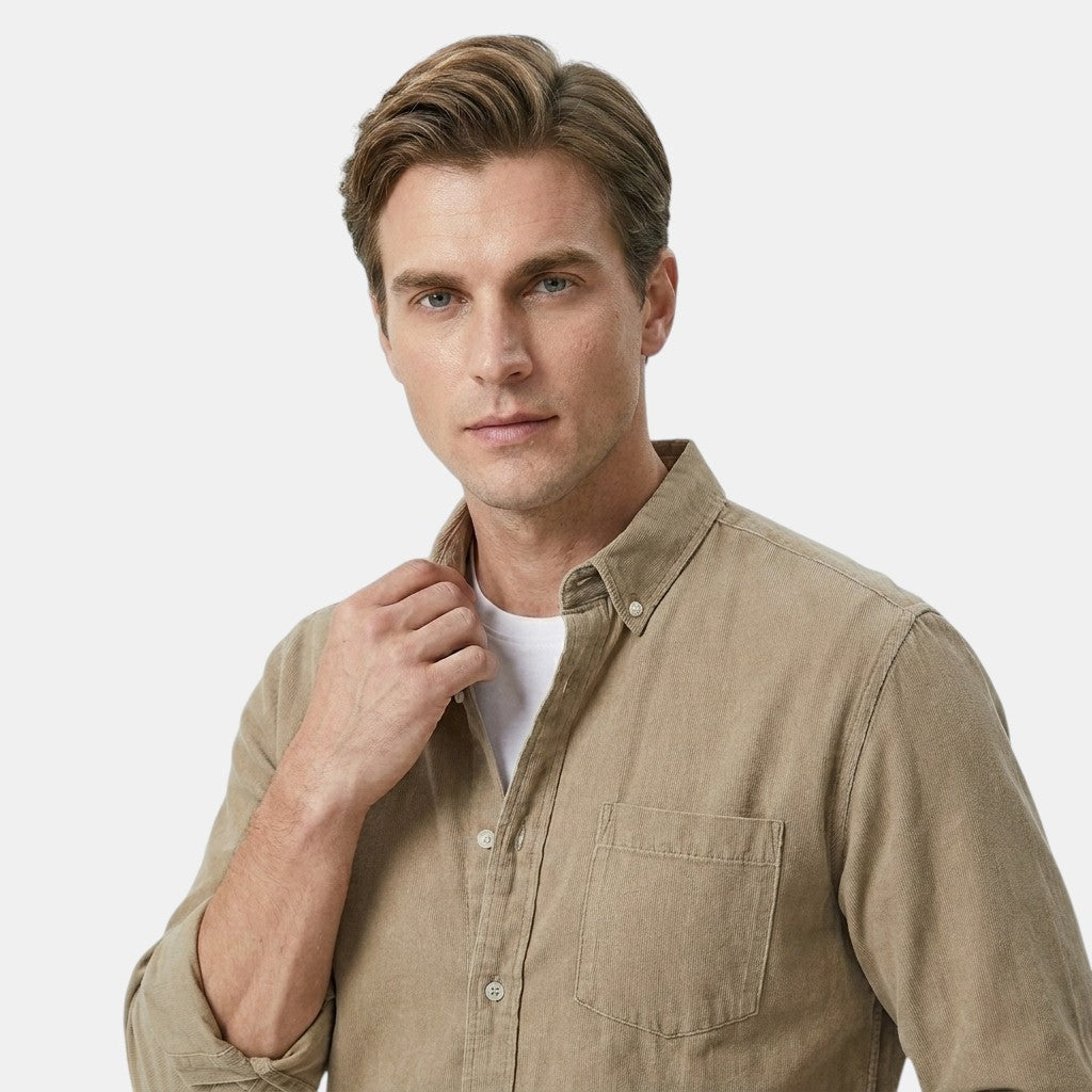 Men's Long Sleeve Button-Up Shirt with Chest Pocket