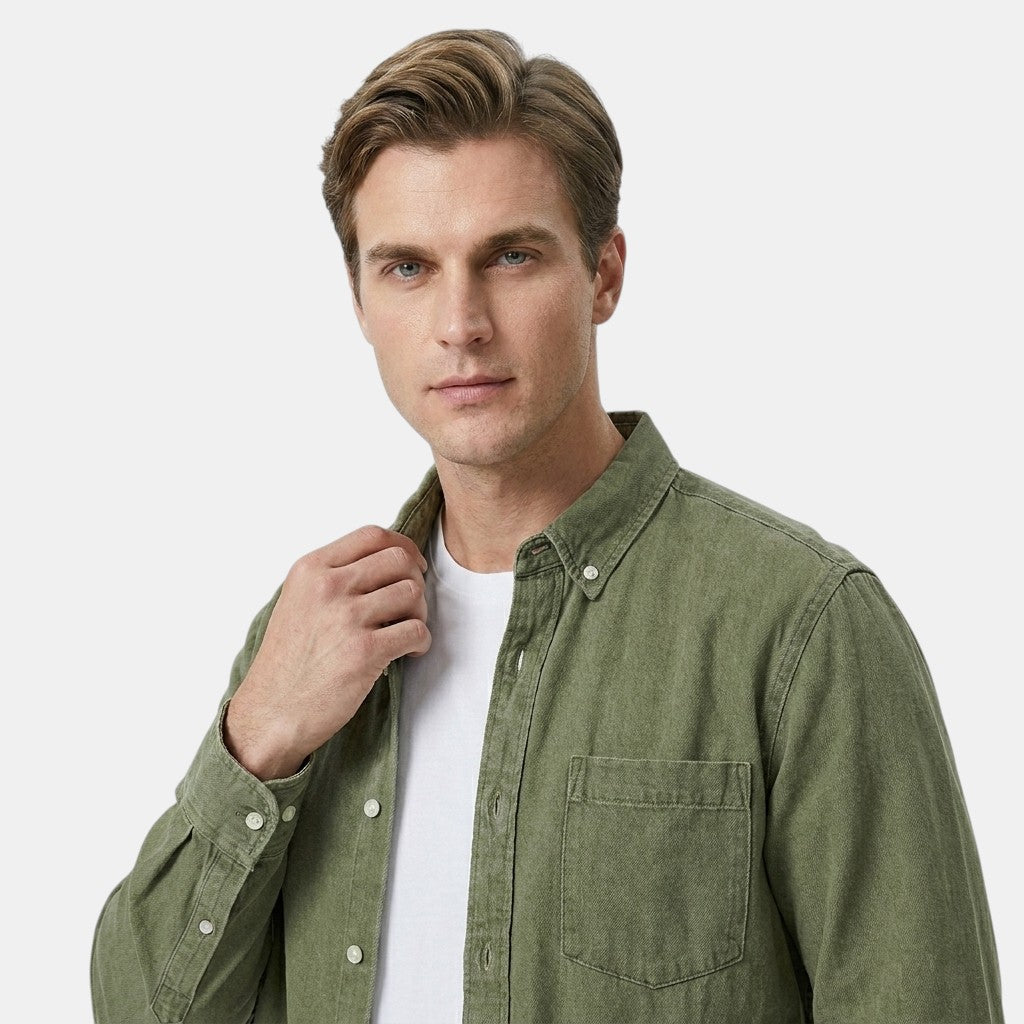 Men's Long Sleeve Button-Up Shirt with Chest Pocket