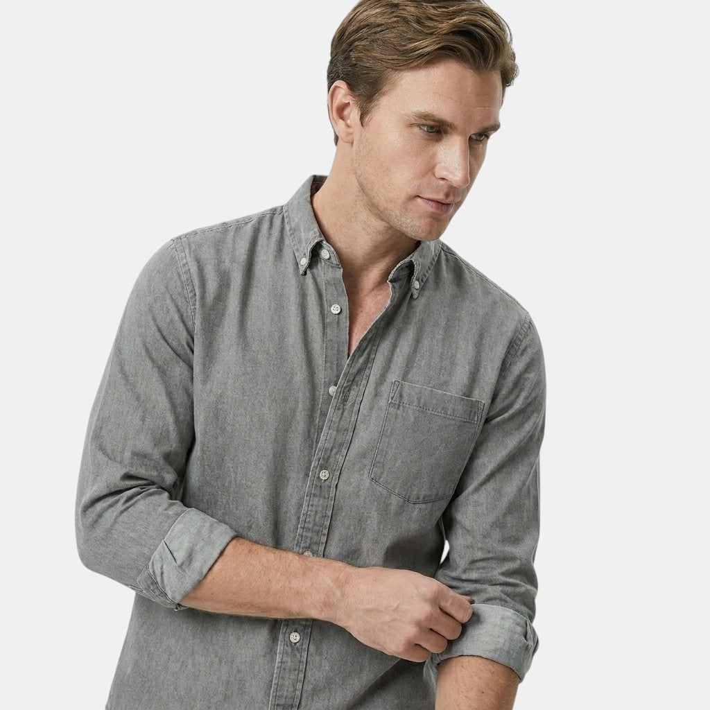 Men's Long Sleeve Button-Up Shirt with Chest Pocket