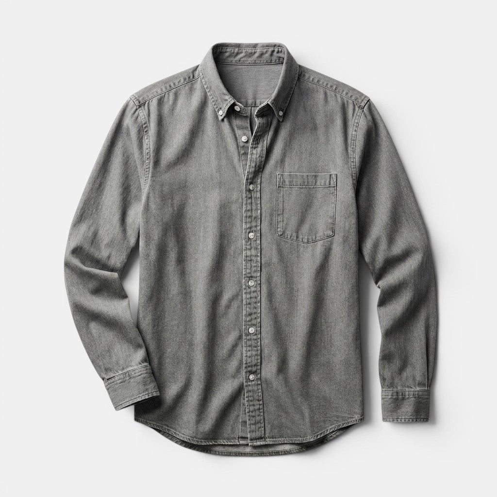 Men's Long Sleeve Button-Up Shirt with Chest Pocket