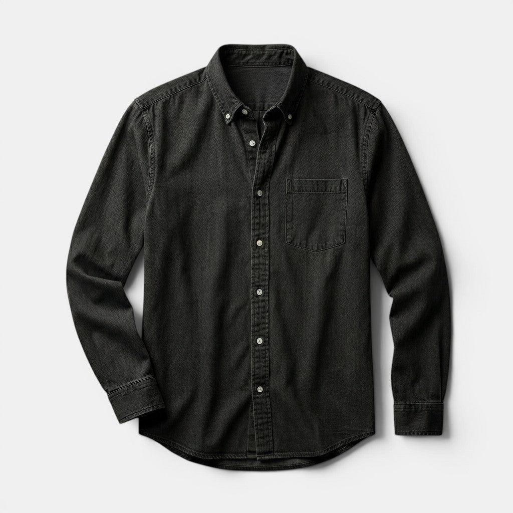 Men's Long Sleeve Button-Up Shirt with Chest Pocket