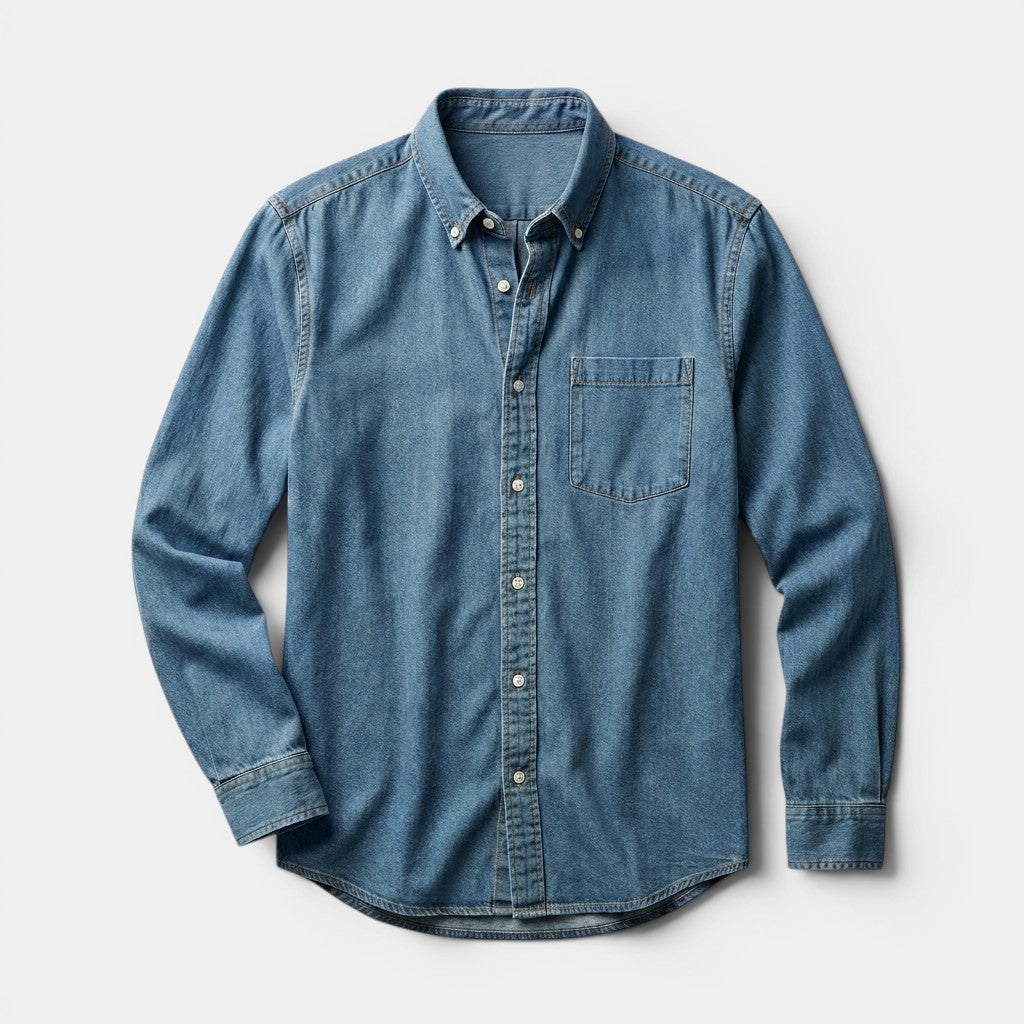 Men's Long Sleeve Button-Up Shirt with Chest Pocket