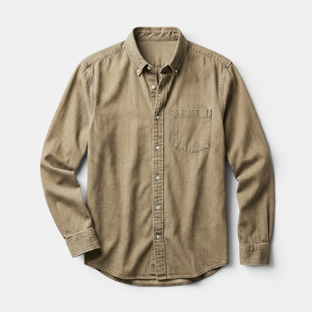 Men's Long Sleeve Button-Up Shirt with Chest Pocket