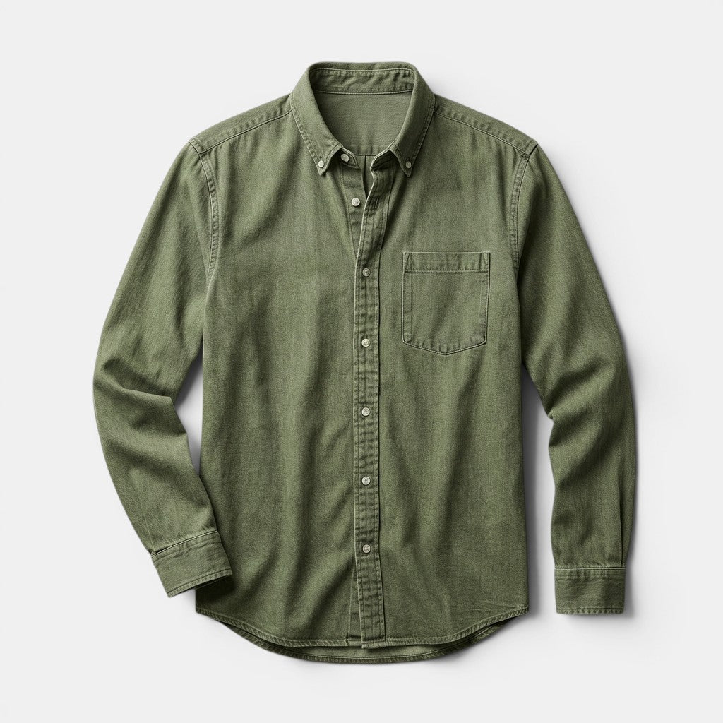 Men's Long Sleeve Button-Up Shirt with Chest Pocket