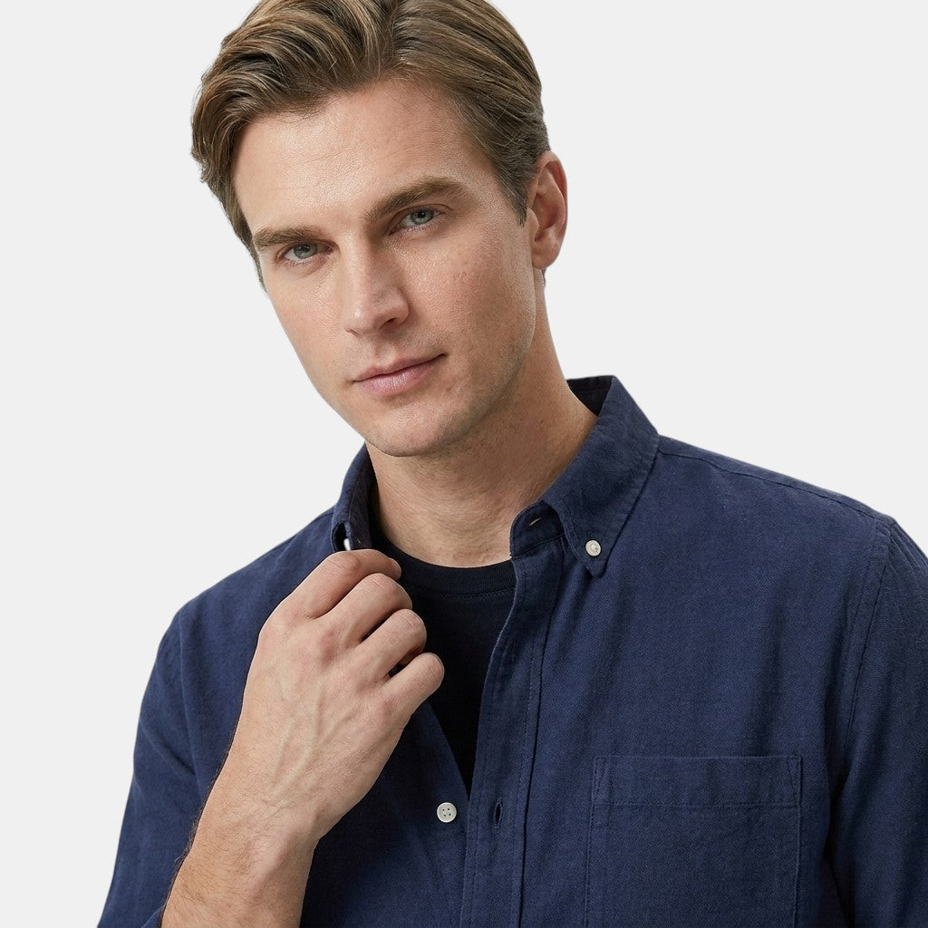 Men's Long Sleeve Button-Up Shirt with Chest Pocket