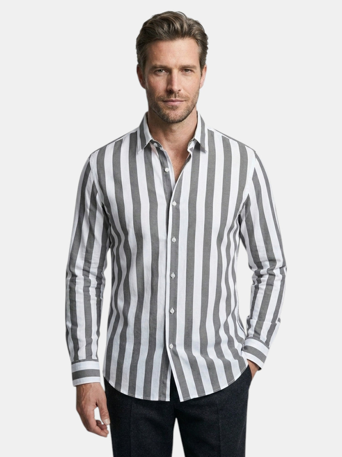 Chemise rayée pour homme à boutons avec manches longues